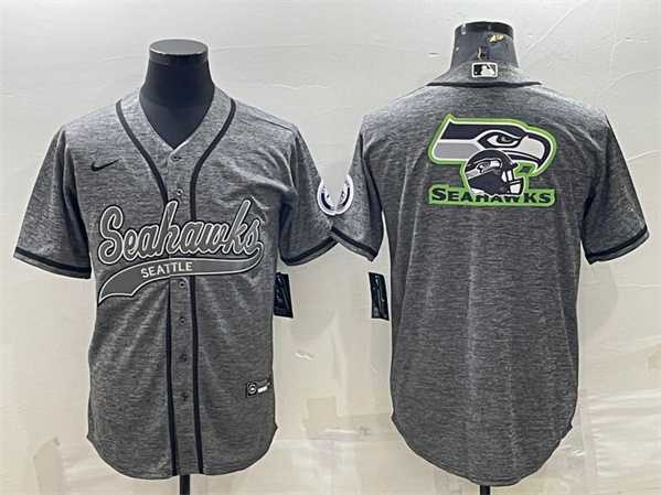 Men's Seattle Seahawks Gray Team Big Logo With Patch Cool Base Stitched Baseball Jersey,We sell and wholesale Men's Seattle Seahawks Gray Team Big Logo With Patch Cool Base Stitched Baseball Jersey on line form chian!